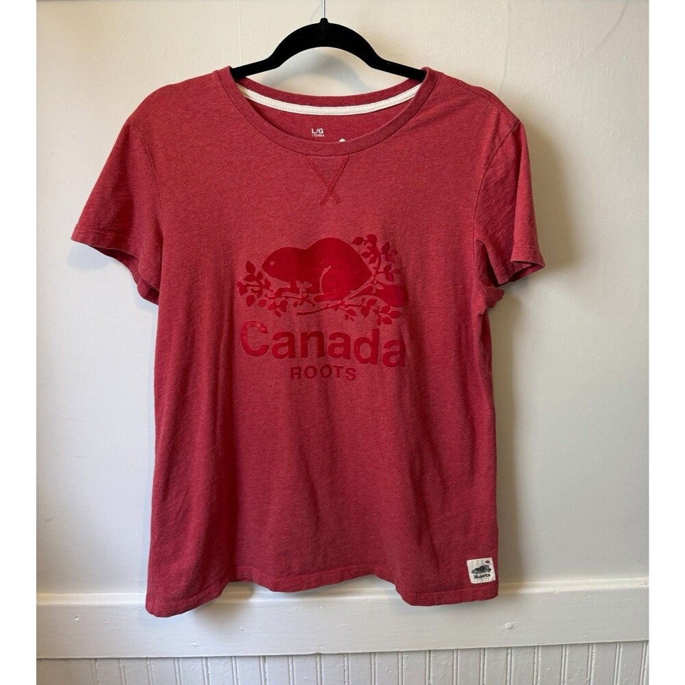 Roots Unisex Red Canada Graphic Logo Print Crew Neck Short Sleeve T-Shirt L